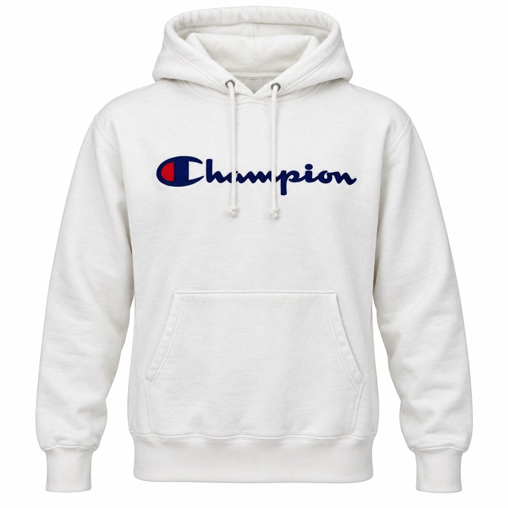 Champion Reverse Weave Hoodie Small White Spellout Logo Pullover Sweatshirt